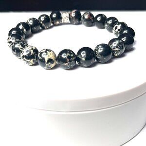 Men's Black Sea Sediment Jasper Bracelet Gemstone Jewelry